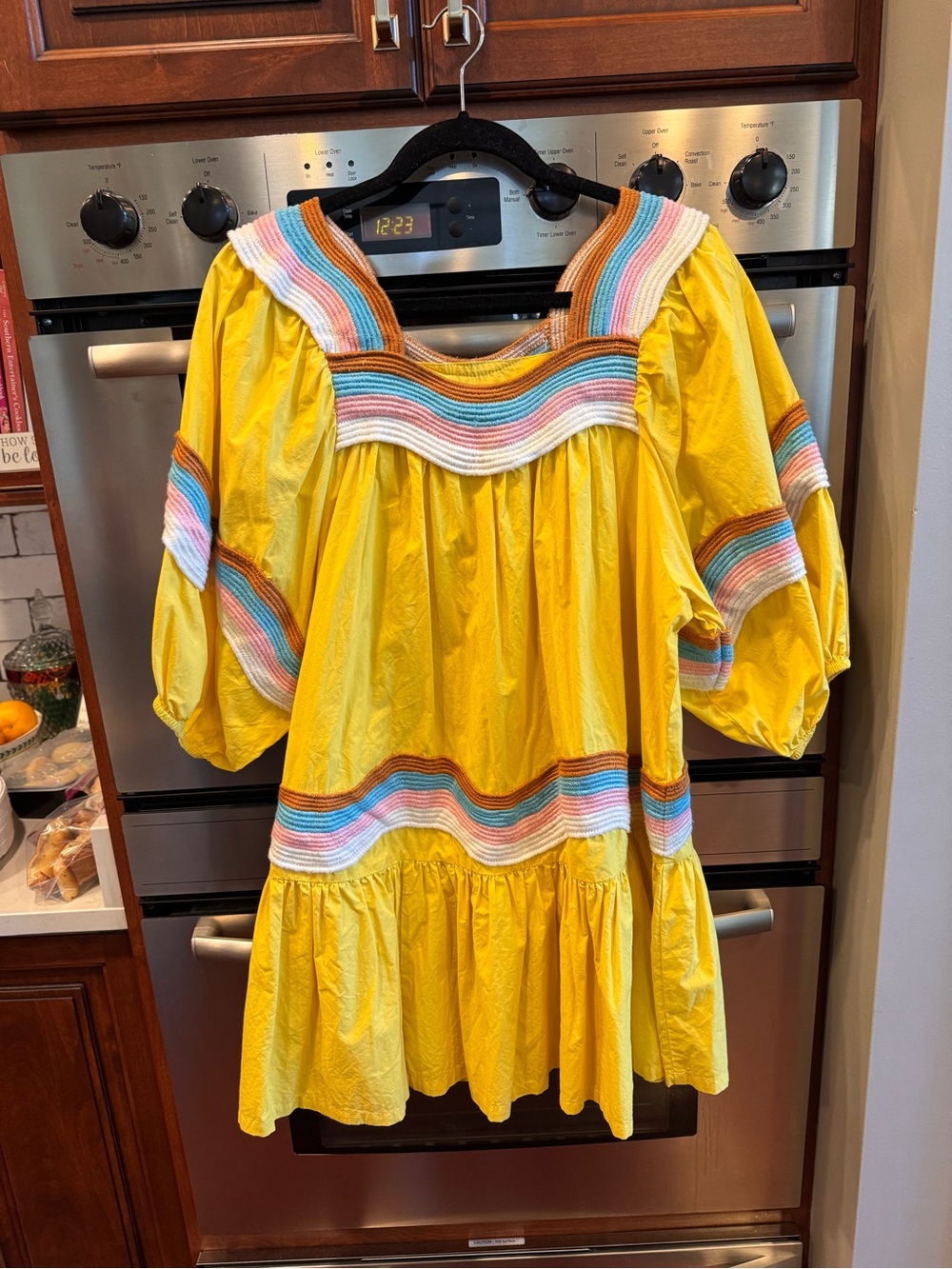 Corey Lynn Calter Mary Mini Dress, Yellow with brown, blue, light pink, white